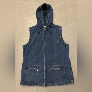 NorthStyle Blue Denim Vest with Green Plaid Lining & Hoodie